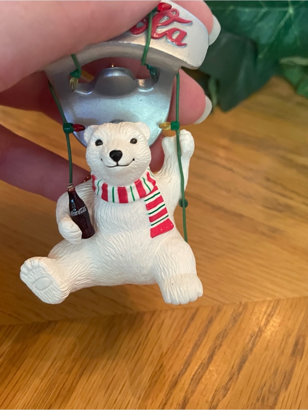 Vintage Coca Cola Polar Bear Swinging on Bottle Opener Christmas Ornament - Picture 2 of 4
